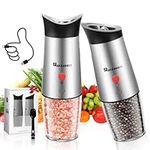 Sjpzwcrl Salt and Pepper Grinder Set Rechargeable: - Electric Salt and Pepper Shakers USB Pepper Mill Grinders Automatic Salt Mills Refillable with Light Adjustable Coarseness, Pack of 2