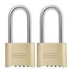 Master Lock Brass Combination Lock, Gate Lock for Outdoor Fence or Shed, Customizable Combination Padlock with Extended 2-1/4-Inch-Long Shackle, 2 Pack, 175LHEC2