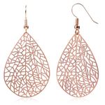 Teardrop Earrings for Women, Rose Gold Plated Leaf Earrings, Handmade Filigree Drop Dangle Earrings for Women Trendy