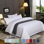 Sofrito Bedsheet King Size (100x108 - inches) Plain Solid Striped 300 TC Cotton Feel Microfiber with 2 Pillow Covers - White || for Home, Hotel, Villa, Resort and Guest House ||