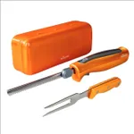 HousesAid Electric Knife,Electric Carving Knife Set with Two Serrated Stainless Steel Blades,Carving Fork,with Non Slip Handle,Safety Lock and Storage Case for Meat,Bread Fish,Other and Foods.Yellow