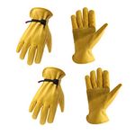 2 Pairs Leather Work Gloves for Men & Women, Rigger Gloves for Driver, Construction, Yardwork, Gardening (L, Yellow)