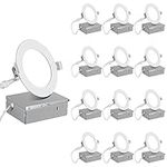 SuncoLED 4-Inch LED Recessed Slim Pot Light with Junction Box, 9W 750LM Dimmable IC Rated Ceiling Light, Indoor & Outdoor LED Lights, ETL & Energy Star Certified, Pack of 12, 6000K Cool White