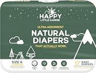 Happy Little Camper Natural Disposable Baby Diapers, Gentle on Skin, Ultra-Absorbent, Hypoallergenic, Chlorine Free, Fragrance Free, Safe for Sensitive Skin, Junior, Diapers Size 6, 17 Count