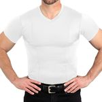 CCW Tactical Concealed Carry Holster Shirt | Quick Access Open Pocket with Large Storage | Mens V-Neck, White, Medium