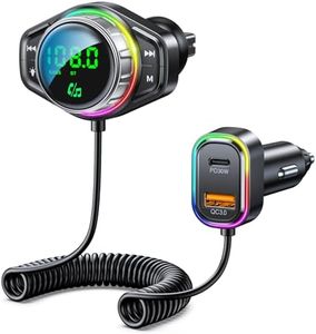 ISEYOU Bluetooth Car Adapter, Bluetooth 5.3 FM Transmitter for Car, 48W Dual USB Bluetooth Adapter with HiFi Sound & Bass Mode, Hands-Free Calling, Customizable RGB Light, Voice Assistant Support