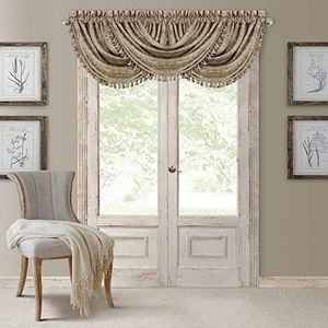 Elrene Home Fashions Antonia Cantonnière de fenêtre en Forme de Cascade avec Pompons Motif Floral damassé Taupe 132,1 x 91,4 cm