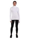 TCA Women's Warm Up Long Sleeve Training Workout Funnel Neck Thermal Running Top with Thumbholes - White, M