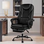 Guessky Executive Office Chair, Big and Tall Office Chair with Foot Rest Reclining Leather Chair High Back Home Office Desk Chair with Lumbar Support Ergonomic Office Chair with Padded Armrests(Black)