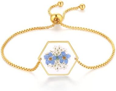 Forget-Me-Not and Queen Anne's Lace Pressed Wildflower Bracelet | Gold Pressed Wildflowers Resin Bracelet | Personalized Handmade Bracelet | Alaska State Flower Bracelet | Gift For Her