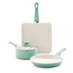 GreenLife Cc000884-001 Soft Grip Ceramic Non-Stick Cookware, 4Pc Set, Turquoise, Multicolor