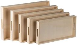 Wood Serving Tray with Handles - Five Piece Nested Breakfast Wood Tray - Wooden Crafts Couch Tray for Organizing - Food Trays for Party Buffet Montessori Bathroom - Wood Trays for Serving & Catering