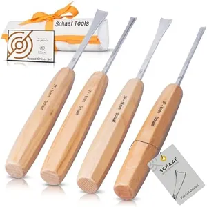 Schaaf Wood Carving Tools Set of 4 | Chisel Set with Canvas Case | Fishtail Gouges to Reach into Spaces Other Chisels Can’t | Razor Sharp CR-V 60 Steel Blades | Wood Carving Kit