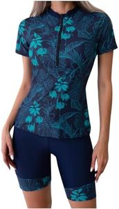 Black Of Friday Deals 2024 Women Two Piece Rash Guard Short Sleeve Swim Shirt With Shorts Swimsuits Zipper Surfing Bathing Suit Swimwear Set Swimsuit For Teen