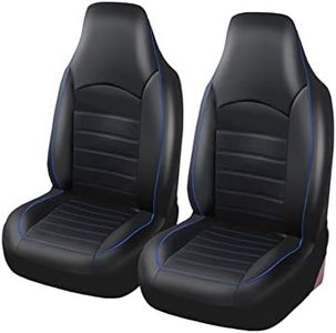 TOYOUN Classic Universal PU Leather Car Front Seat Covers High Back Bucket Seat Cover - Fit Most Cars, Trucks, SUVS, or Vans 2 PCS Blue Trim Auto Seat Covers Set Car Seat Protector for All Seasons