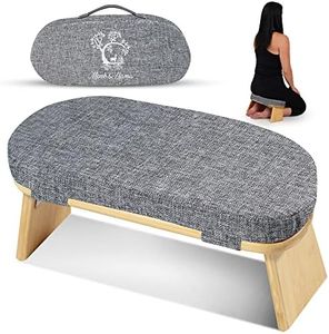 Monk & Llama Meditation Bench - Foldable, Ergonomic, Bamboo Kneeling Stool with Extra Comfortable Cushion — Perfect Seiza Bench Meditation Stool Chair for Prayer & Travel - Deeper & Enjoyable Sessions