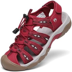 Dannto Sandali Sportivi Donna Traspirante All'aperto Antiscivolo Escursionismo Sandali da Trekking Passeggiata Arrampicata(rosso,38)