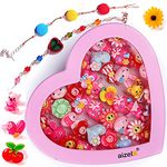 Ziggle kids girls cartoon fancy finger rings and Bracelet for birthday gifts comes in pink heart shape box .Suitable for age 2-10 yrs.