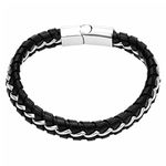 DonDon Men's Leather Bracelet with Stainless Steel Magnetic Clasp Black