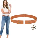 WERFORU No Buckle Stretch Belt For Women Men Elastic Waist Belt Up to 72 Inch for Jeans Pants,Brown,Pants Size 23-30 Inches