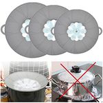 URMONA 3 PCS Spill Stopper Lid Cover, Diameter Length 8.86'' + 10.24'' + 11.42'' Boil Safeguard Lid Cover, Silicone Microwave Splatter Lid for Food, Multi-Function Lid Cover for Kitchen Cooking(Grey)