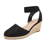 DREAM PAIRS Women's Amanda-1 Closed Toe Elastic Strap Espadrilles Wedge Sandals,Size 7.5,BLACK,AMANDA-1