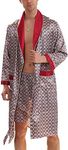 Lu's Chic Men's Satin Pajama Set Silk Bathrobe Shorts Long Sleeves Pockets Soft Kimono Robe Set Red US S (TagXL)