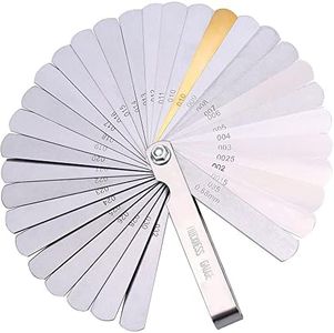 Yakamoz Manganese Steel Feeler Gauge, Metric/Imperial for Measuring Gap Width and Thickness (0.04-0.88 mm, 32 Blades)