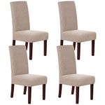 Stretch Dining Chair Covers Chair Covers for Dining Room Set of 4 Parson Chair Covers Slipcovers Chair Protectors Covers Dining, Feature Spandex Textured Checked Jacquard Fabric, Sand