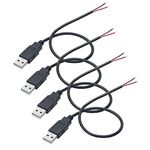 4Pcs Short USB 2.0 Male 2 Pin Bare Wire,30cm/11.8in USB 12V/3A Pigtail Open End Power Cable,for and USB Equipment Installed or Replace Repair DIY Cable