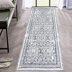 Enyhom Carpet Runner Rugs for Hallway Super Soft Boho Area Rug Extra Long Non Slip Stair Runner Machine Washable Kitchen Floor Rug for Living Room Entryway Laundry Room(60 x 180 cm, Grey)