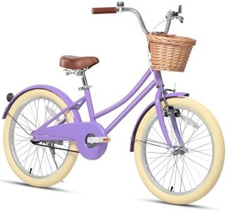Glerc Little Molly 20 Inch Kids Bike, Retro Cruiser Girls Bike for Children Ages 7-13 Years Old, ‎Kids Bicycle with Wicker Basket & Kickstand, Purple