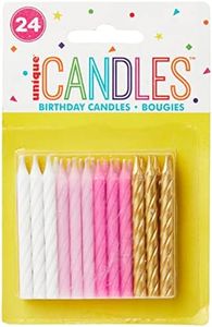 Vibrant Pink White & Gold Spiral Birthday Candles - (Pack of 24) - Premium Quality & Dazzling Assorted Color - Ideal for Birthday Celebrations