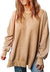 SHEWIN Womens Sweatshirt Casual Long Sleeve Loose Pullover Tops Lightweight Oversized Sweatshirts Trendy Fall Clothes for Women 2024,US 4-6(S),Khaki