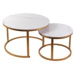 Froppi Nest of Tables | Sintered Stone Marble Coffee Tables for Living Room | Set of 2 Round Coffee Tables White D70 H45 cm and D50 H38 cm