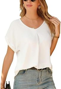 Yuson Girl Camisas Mujer Manga Corta Blusas Mujer Verano con Cuello en V Blusa de Gasa Elegante Blusa Señoras Verano Sexy Tops Informal Camisetas para Mujeres Chicas Adolescentes(Blanco, S)