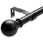 Curtain Pole Matte Black, Curtain Pole with End Pieces and Bracket, Extendible Curtain Rod 3 m for Windows, Doors, Living Room (66-300 cm, Diameter 25 mm)