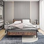 King Size Bed Frame With Wood Headboard,Heavy Duty Metal Platform Bed Frame King Size With Storage No Box Spring Needed,Mattress Base/Strong Steel Slats Support/Noise-Free