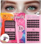 JoMay Self Adhesive Eyelashes Extension Kit Flat Lash Soft Pre-Glued Clusters Press on Lashes No Glue Needed Natural and Wispy Cluster DIY 56PCS (Self Adhesive Lash Ultra Flat Soft X5, 10-16mm MIX)