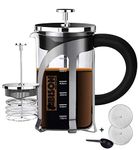 BISON WILD CRAFTED Bison French Press Coffee And Tea Maker 600Ml With 4 Level Filtration System, Heat Resistant Borosilicate Glass, (Silver, 600Ml)