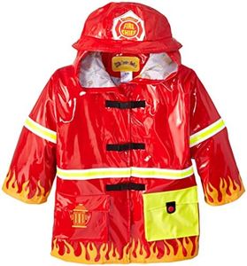 Kidorable Red Fireman All-Weather Raincoat for Boys w/Fun Flames, Chief Badge, Reflective Strips, Red, 4-5