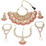 Karatcart Gold-Plated Peach Beads Studded Handcrafted Kundan Bridal Jewellery Set