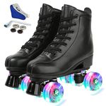 XUDREZ Roller Skates for Women Man PU Leather Shiny Roller Skates Double Row Adjustable Quad Rollerskates for Boys Girls Beginner Outdoor Indoor with Carry Bag Black flashing wheel EUR36-UK4