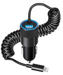 [Apple MFi Certified] iPhone Car Charger Fast Charging, KYOHAYA 4.8A Car Power Cigarette Lighter USB Car Charger Adapter with 6FT Coiled Lightning Cable for iPhone 14 13 12 11 Pro XS Mini XR X SE iPad