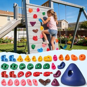 NEATATOU 32 PCS Rock Climbing Holds for Kids,Rock Climbing Wall Grips Climbing Rocks Wall Kit for Indoor and Outdoor Playground Play Set with Hardware(Pastel Color)