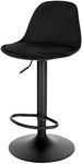 EUGAD Swivel Bar Stool Height Adjustable Bar Stool, Breakfast Bar Chair Kitchen Stool Velvet Barstool with Footrest, Backrest, Metal Base, High Stool, Black, 1050BY-1-UK