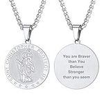 PROSTEEL Personalised St Christopher Pendant for Men with Chain Traveller's Prayer Gift