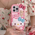 COVERLY for iPhone 13 3D Cartoon Hello Kitty Case,Full Protective Bow Cat Girly Kitty Doll Animal Back Case Teddy Bear Cute Soft Silicone Stylish Fashion Fun Aesthetic Cover for Apple iPhone 13