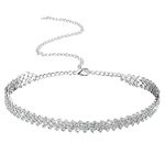 DIVINA VITAE Rhinestone Choker Necklace Silver Crystal Diamond Row Necklaces Sparkly Necklace Minimalist Party Prom Accessories Jewerly Chain for Women Girls Girlfriend Wife and Mother