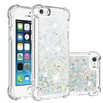 COTDINFOR Compatible with iPhone 5 Case Glitter Liquid Cute Clear Phone Case Floating Quicksand Shockproof Protective Bumper Silicone Soft TPU Case for iPhone 5 / iPhone 5S Love Sliver YB